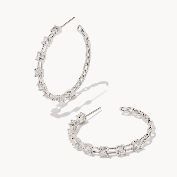 Kendra Scott Lexi Silver Hoop Earrings in White Crystal NEW - Picture 8 of 8